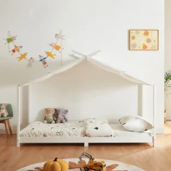 Lit enfant Brome bois de pin 90 x 200 cm blanc en.casa