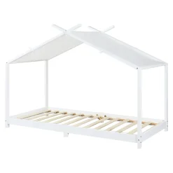 Lit enfant Brome bois de pin 90 x 200 cm blanc en.casa