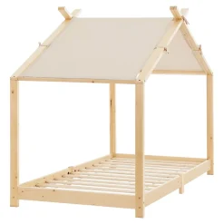 Lit enfant Brome bois de pin 90 x 200 cm naturel beige en.casa
