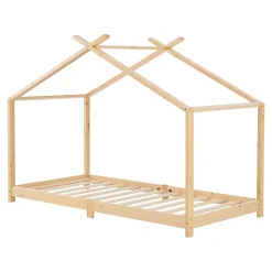 Lit enfant Brome bois de pin 90 x 200 cm naturel beige en.casa