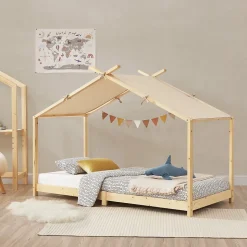 Lit enfant Brome bois de pin 90 x 200 cm naturel beige en.casa