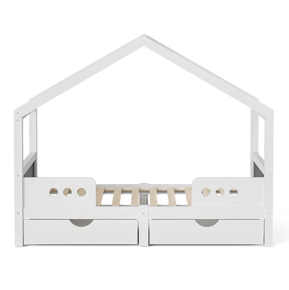 Lit enfant cabane 90x200 cm en bois - Lit simple stable pour chambre junior - Sans matelas - Design classique - Blanc