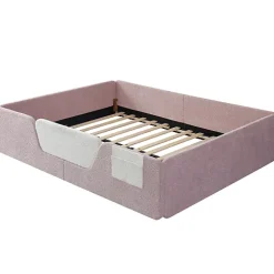 Lit enfant capitonné 140x190 cm - avec barrières de sécurité amovibles - avec sac de rangement - rose (matelas non inclus)