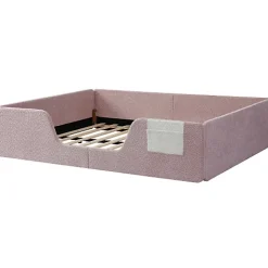 Lit enfant capitonné 140x190 cm - avec barrières de sécurité amovibles - avec sac de rangement - rose (matelas non inclus)