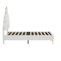 Lit enfant capitonné 90x200cm en PU, lit simple avec éclairage LED tête et pied de lit, chargeur EU inclus, Blanc