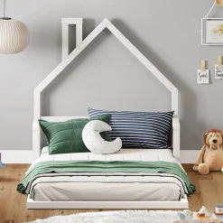 Lit enfant ELOA type Montessori, couchage 90x200 cm, en pin massif lasuré blanc