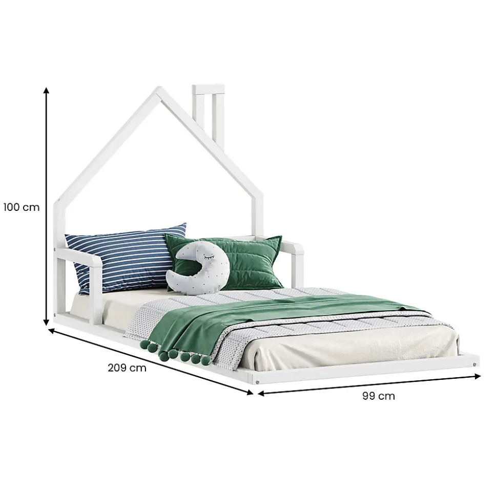 Lit enfant ELOA type Montessori, couchage 90x200 cm, en pin massif lasuré blanc