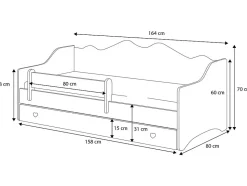 Lit enfant EMY 160x80cm avec tiroir - rose - Avec Matelas - coeur