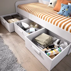Lit enfant gigogne 90 x 190 cm en mélamine coloris blanc avec 3 tiroirs - Longueur 194.3 x Profondeur 97 x Hauteur 60 cm