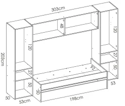 Lit enfant gigogne 90 x 190 cm coloris blanc /chêne + armoire - Longueur 302 x Hauteur 203 x Profondeur 97 cm