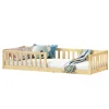 Lit enfant GUSTAVO avec sommier type Montessori 90x190 cm en bois massif - Naturel