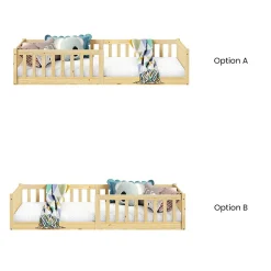 Lit enfant GUSTAVO avec sommier type Montessori 90x190 cm en bois massif - Naturel