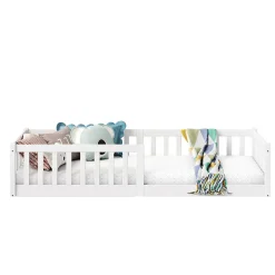Lit enfant GUSTAVO avec sommier type Montessori 90x190 cm en bois massif - Blanc