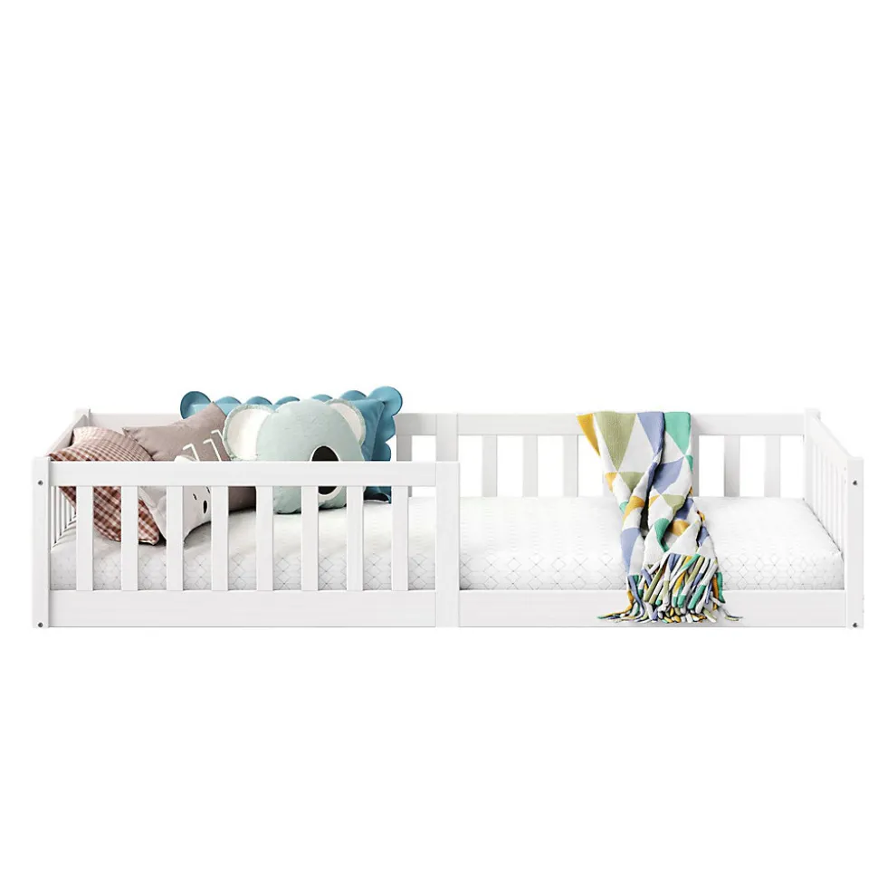 Lit enfant GUSTAVO avec sommier type Montessori 90x190 cm en bois massif - Blanc
