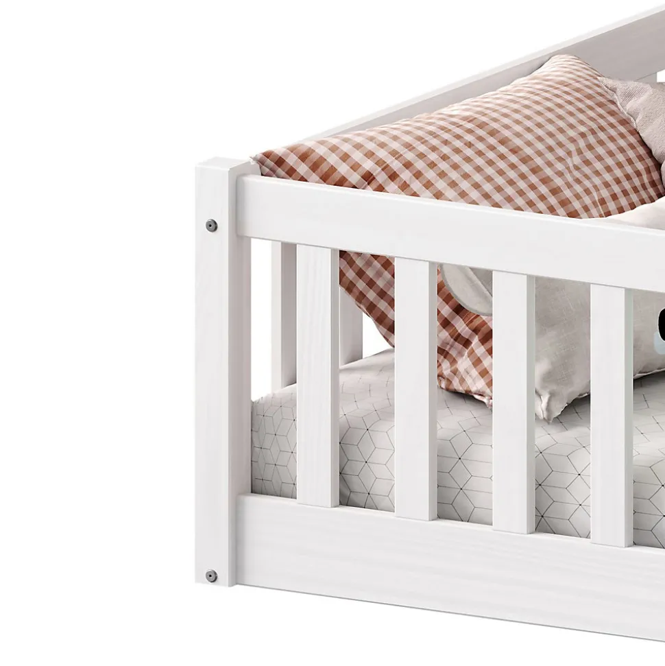 Lit enfant GUSTAVO avec sommier type Montessori 90x190 cm en bois massif - Blanc