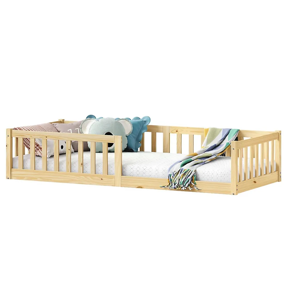 Lit enfant GUSTAVO type Montessori, couchage 90x200 cm, en pin massif naturel