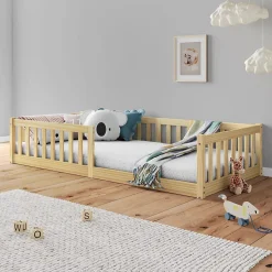 Lit enfant GUSTAVO type Montessori, couchage 90x200 cm, en pin massif naturel