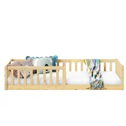 Lit enfant GUSTAVO type Montessori, couchage 90x200 cm, en pin massif naturel