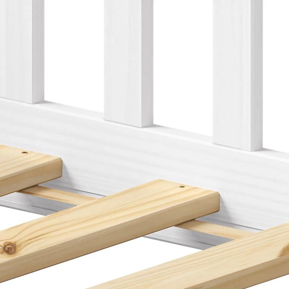 Lit enfant GUSTAVO type Montessori, couchage 90x200 cm, en pin massif lasuré blanc