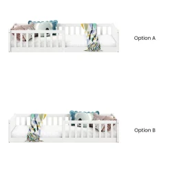 Lit enfant GUSTAVO type Montessori, couchage 90x200 cm, en pin massif lasuré blanc