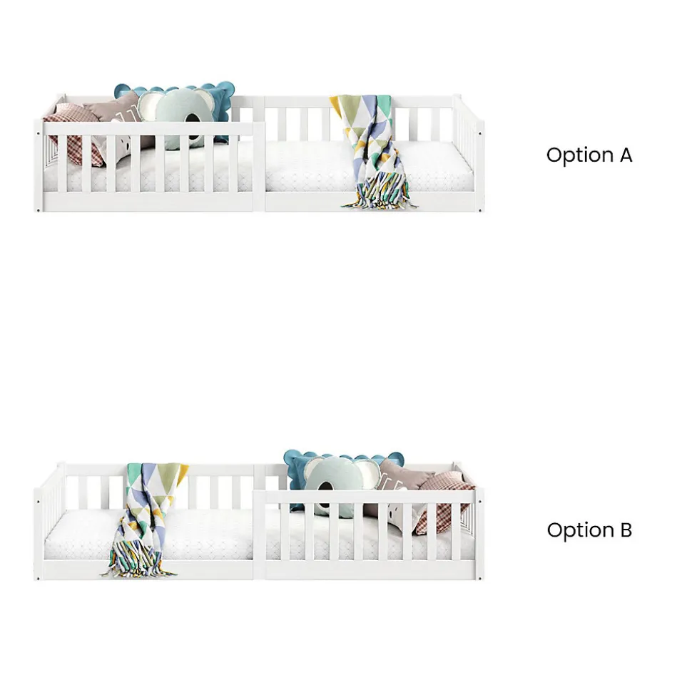 Lit enfant GUSTAVO type Montessori, couchage 90x200 cm, en pin massif lasuré blanc