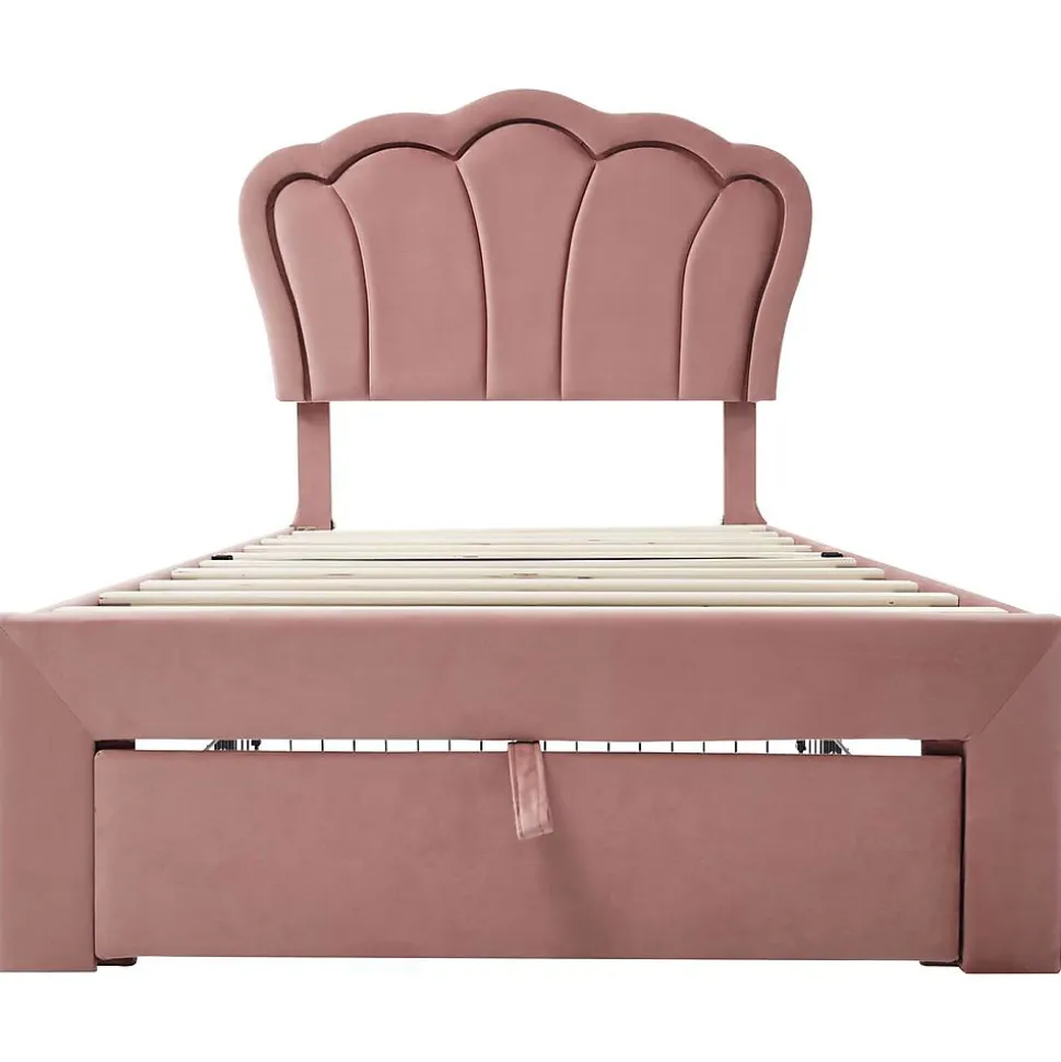 Lit enfant LED 90X200cm Tiroirs Contrôle par application mobile Rose Blackcolors