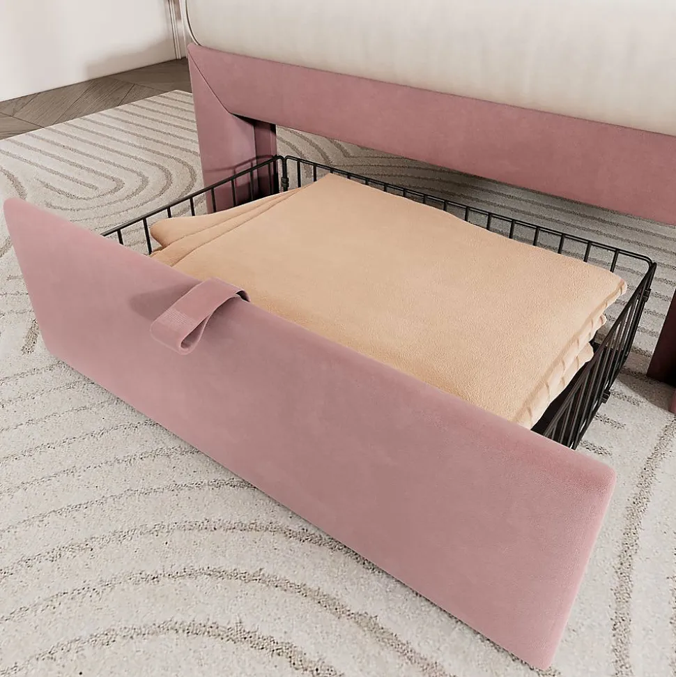 Lit enfant LED 90X200cm Tiroirs Contrôle par application mobile Rose Blackcolors