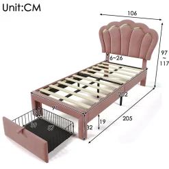 Lit enfant LED 90X200cm Tiroirs Contrôle par application mobile Rose Blackcolors