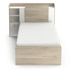 Lit enfant LIFE 1 personne - 90X190/200 - Rangements - Décor Chene et blanc - DEMEYERE - Fabriqué en France