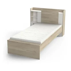 Lit enfant LIFE 1 personne - 90X190/200 - Rangements - Décor Chene et blanc - DEMEYERE - Fabriqué en France