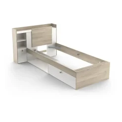 Lit enfant LIFE 1 personne - 90X190/200 - Rangements - Décor Chene et blanc - DEMEYERE - Fabriqué en France