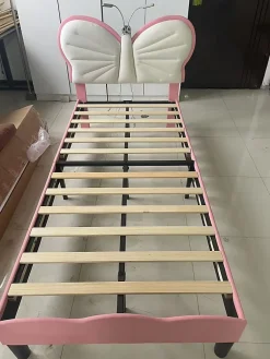 Lit Enfant, Lit Papillon, Blanc et Rose, Avec Éclairage, 90x200