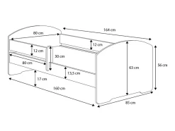 Lit enfant LOU avec tiroir balustrade et matelas inclus - Fée rose - 160 cm x 80 cm