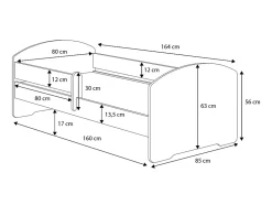 Lit enfant LOU avec tiroir balustrade et matelas inclus - Pelleteuse - 160 cm x 80 cm