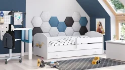 Lit enfant LOU avec tiroir balustrade et matelas inclus - Pelleteuse - 160 cm x 80 cm