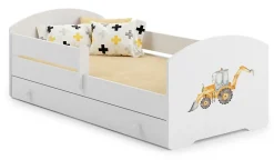 Lit enfant LUK avec tiroir et barreau 140x70 Yellow excavator