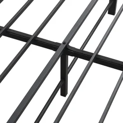 Lit enfant métal et MDF 90x200cm noir et noyer, style vintage, avec 2 tiroirs sur roulettes