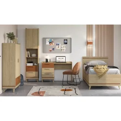 Lit enfant NOKI 100x200 cm chene clair et moka Style scandinave sans sommier