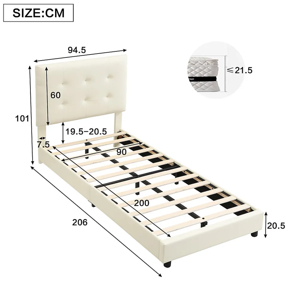 Lit enfant rembourré 90x200 cm - tête de lit en forme de biscuit - avec sommier à lattes - PU+contreplaqué - Beige(sans matelas)