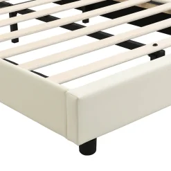 Lit enfant rembourré 90x200 cm - tête de lit en forme de biscuit - avec sommier à lattes - PU+contreplaqué - Beige(sans matelas)