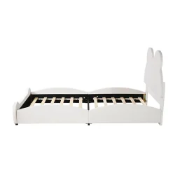 Lit Enfant Rembourré 90x200 Cm, Avec Tête De Lit En Forme D'ours En Velours Doux Pour La Peau, Blanc