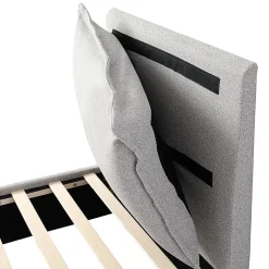 Lit enfant rembourré 90x200 cm, lattes, tête chenille, rangement - gris