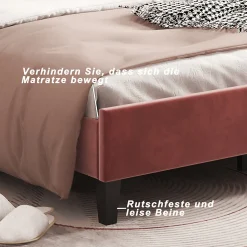 Lit Enfant Rembourré 90x200 Cm Avec Tête De Lit Fleurie Et Sommier à Lattes, Velours, Rouge