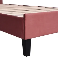 Lit Enfant Rembourré 90x200 Cm Avec Tête De Lit Fleurie Et Sommier à Lattes, Velours, Rouge