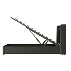 Lit Enfant Rembourré 90x200cm Avec Bande Lumineuse LED Et Chargement USB, Sommier à Lattes, Noir