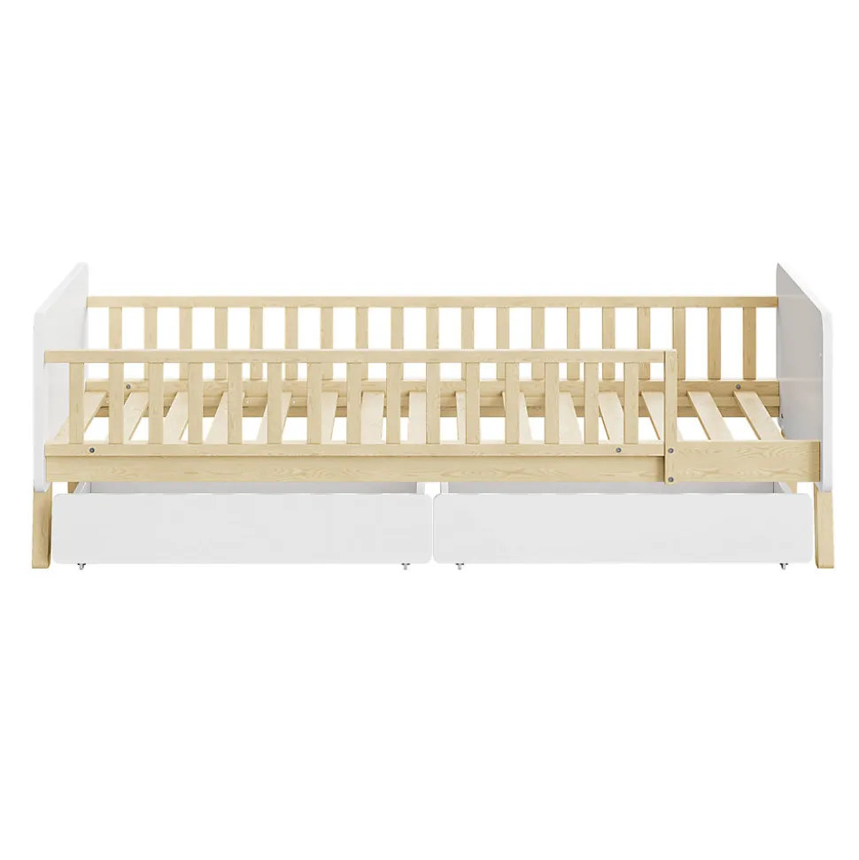 Lit enfant Simple 90x190 cm Bois Blanc avec 2 Tiroirs et Sommier À Lattes, Multifonction pour Chambre Fille Ou Garçon, Blanc