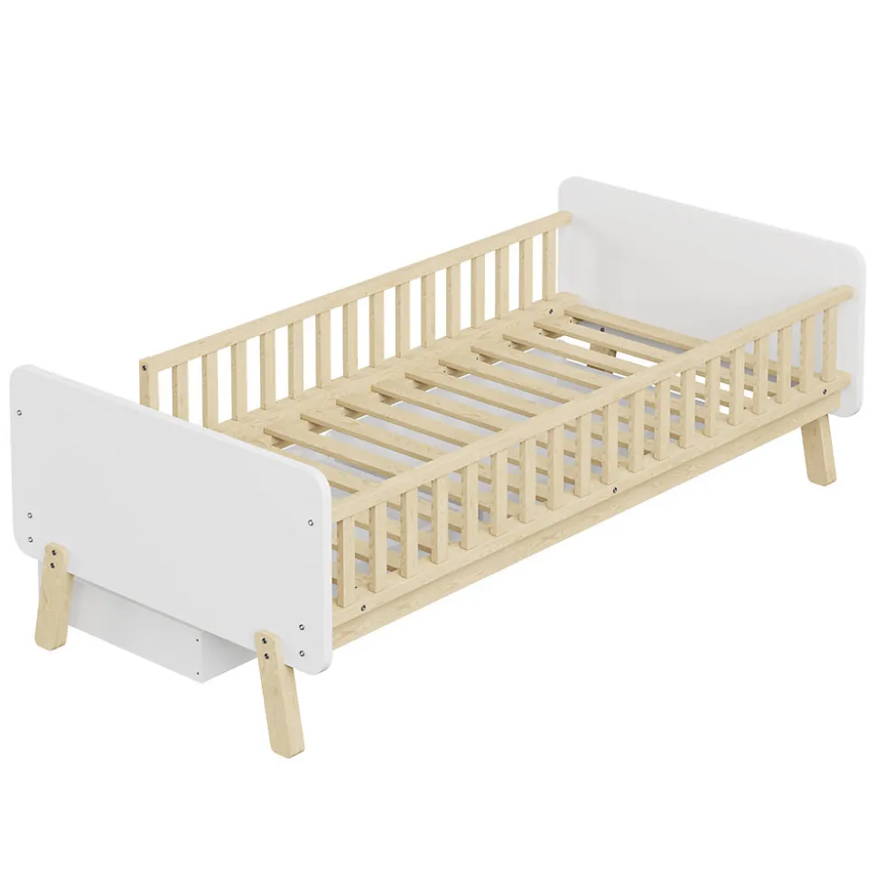 Lit enfant Simple 90x190 cm Bois Blanc avec 2 Tiroirs et Sommier À Lattes, Multifonction pour Chambre Fille Ou Garçon, Blanc