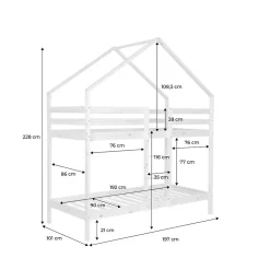 Lit enfant superposé cabane 90 x 190 cm pin naturel sommier à lattes inclus - Roya