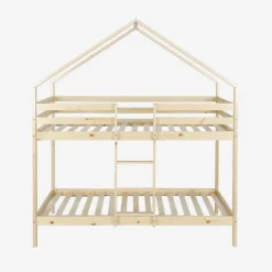 Lit enfant superposé cabane 90 x 190 cm pin naturel sommier à lattes inclus - Roya