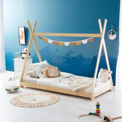 Lit enfant tipi ELIN, 90 x 190 cm en pin massif vernis naturel